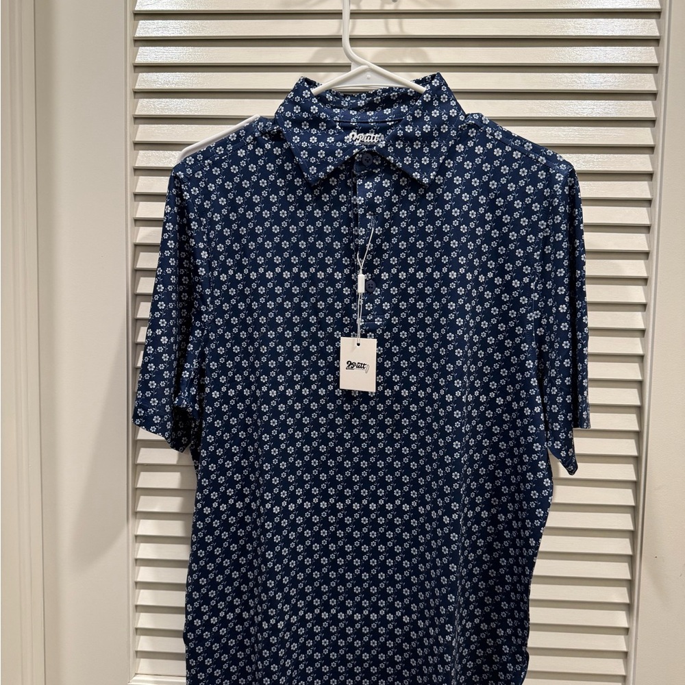 Men's Navy Polo with White Micro Floral Print